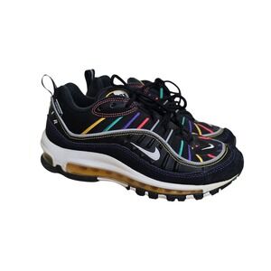 Nike Air Max 98 Black Multicolor Stripes Athletic Running Shoes GS Size 6.5Y